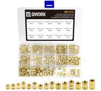 QWORK® 380PCS Insert Fileté en Laiton, Écrous Moletés à Filetage Femelle M2 M2.5 M3 M4 M5 M6 pour Pièces en Plastique Pièces d'Imprimante 3D par Chaleur ou Ultrasons