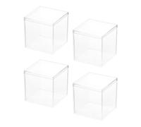 QWORK® 4 pièces boîte de présentation en acrylique, Cubes de rangement, 10 X 10 X 10 cm, boîte transparente avec couvercle, pour ranger des bonbons, des accessoires pour cheveux, des jouets