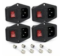 QWORK 4 Pièces Connecteur Encastrable 220-250V / 10A, Module D'entrée 3 En 1, Avec Interrupteur, Fusible et Lampe