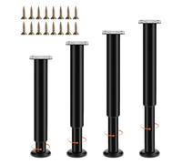QWORK® 4 pièces Pieds de Meuble réglables en Hauteur 25-42 cm Noir, Pieds de Meuble avec vis, pour canapé, lit, Armoire