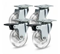 QWORK® 4 pièces. Roulettes pivotantes transparentes de 75 mm, roulettes pour meubles en polyuréthane respectueuses du sol, capacité de charge 40 kg (2 freins, 2 sans freins).