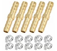 QWORK® 5 pièces raccord de tuyau en laiton de 6mm, avec 10 pinces, raccord de tuyau droit à 2 voies