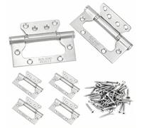 QWORK® 6 pièces 10 cm charnières de porte affleurantes, acier inoxydable, charnières de porte avec vis, idéales pour armoire, placard, meubles