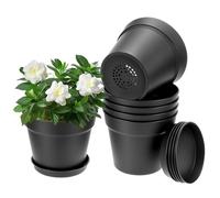 QWORK® 6 Pièces Pot de Fleurs 15,5 cm avec Soucoupe, Pot Plante Plastique Rond avec Trous de Drainage, pour intérieur et extérieur
