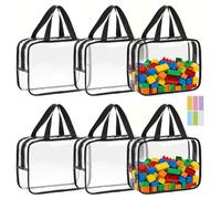 QWORK® 6 Pièces Sacs de Rangement Jouets 30x10x22 cm, Transparent PVC Boite Organiseur avec Poignée, pour Articles de Toilette, Ranger Peluches