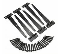 QWORK® 6Pcs Charnières en T, Charniere Porte, Charnières de Portail pour Portails en Bois, 25Cm, avec Vis, Noir