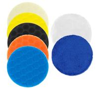 QWORK® 7 pièces Set de Polissage, 5 pièces 150mm éponge de Polissage avec tampons de Polissage en Laine et Tampon en Microfibre pour Le Polissage, Le Cirage, Le scellement et Le Vernis
