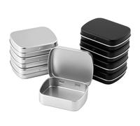 QWORK® 8 Boîtes métalliques avec couvercle à charnière 60x48x15mm - Petites boîtes métalliques de rangement pour baume à lèvres, bricolage & bureau, noir & argent