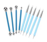 QWORK® 9 pièces Ensemble d'outils de poterie, Outils de modelage avec Embouts en Boule en Acier Inoxydable et pinceaux en Silicone pour Argile polymère, céramique, Fondant et Peinture au Point