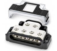 QWORK Bloc de distribution d'alimentation 6 voies 2 entrées 4 sorties 0/2/4 Gauge pour amplificateur audio de voiture, stéréo automobile, câblage maritime - Boîtier répartiteur en laiton robuste avec