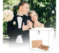 QWORK® Boîte à Cartes en Acrylique Transparent pour Mariage, Baptême, Anniversaires - 25,5 x 21 x 25 cm - Urne avec Serrure et Fente