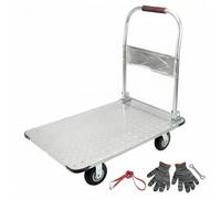 QWORK® Chariot à Plateforme Pliable Robuste, avec capacité de Charge de 1100 kg, 90 x 60 cm et pneus en Caoutchouc Silencieux, Chariot Transport Robuste en Acier