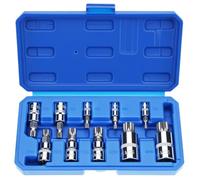 QWORK® Coffret de 10 Jeu de douille XZN, entraînements 1/2", 1/4" et 3/8", douilles à cannelures internes M4 à M18, chromées haute brillance