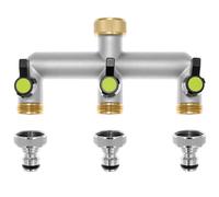 QWORK® Distributeur d'eau 3 voies pour robinet, répartiteur de tuyau de jardin connexion de 3/4 pouces, avec adaptateur et vanne à bille