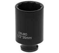 QWORK® Douille à Choc Entraînement 36mm, 12 Pans, Entraînement 1/2", Profondeur 78mm - Douille ongue pour rou