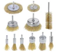 QWORK® Ensemble de 11 pièces de brosses en fil métallique, fils d'acier revêtus de laiton avec tige de 6 mm - pour l'élimination de la rouille, le nettoyage et l'ébavurage