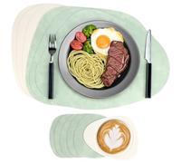 QWORK® Ensemble de 6 Sets de Table et Dessous de Verre en Cuir, Couleurs Recto Verso, lavables et résistants à la Chaleur, pour Salle à Manger et café.