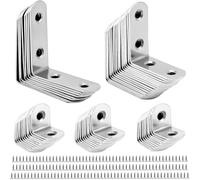 QWORK®Équerre de Fixation , 56 pièces de 90 degrés équerres d'angle, acier inoxydable, 16x20mm, 16x40mm, 16x50mm, supports en forme de L pour la fixation de meubles