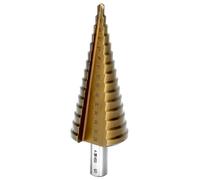 QWORK® Foret étagé 4-32 mm HSS-Co M35, tige triangulaire 9,5 mm, foret conique pour acier inoxydable, fer, aluminium, plastique et bois