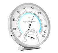 QWORK® Hygromètre thermomètre intérieur 2-en-1, Température analogique Ø 12,5 cm avec boîtier en acier inoxydable, pas besoin de pile