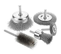QWORK® Jeu de 5 Brosses Métalliques pour Perceuse et Visseuse - Tige 6mm, Max 4500 RPM - Kit de Décapage, Ébavurage et Nettoyage pour Métal, Bois et Acier - Brosses Circulaires et Boisseaux