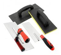 QWORK® Kit 4 pièces pour travaux de plâtrerie, taloche en plastique pour béton, taloche à plâtrer en inox, taloche de lissage en inox 300x120 mm et taloche en caoutchouc éponge