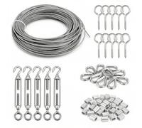 QWORK® Kit Corde en Acier Inoxydable 30M/2mm avec M5 Tendeurs, Câble Revêtu pour Plantes Grimpantes, Fil de Fer Cloture et Suspension Extérieure