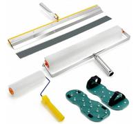 QWORK® Kit d'outils de ciment autonivelant, Chaussures à pointes de époxy, Rouleau débulleur, râteau autonivelant en acier inoxydable