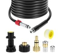 QWORK® Kit Tuyau Déboucheur Canalisation (15m, 180 bar/2600PSI) pour Nettoyeur Haute Pression - Compatible avec Karcher, Parkside, Lavor et Bosch Professional, Inclut Buse Fixe et Buse Rotative