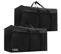 QWORK® Lot de 2 grands sacs de rangement de 120 L avec fermeture éclair, en tissu Oxford imperméable pour vêtements, literie, 90 x 48 x 25 cm