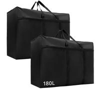 QWORK® Lot de 2 grands sacs de rangement de 180 L avec fermeture éclair, en tissu Oxford imperméable pour vêtements, literie, 100 * 58 * 28cm