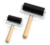 QWORK® Lot de 2 Rouleaux en Caoutchouc (10 cm & 6 cm) - Brayer avec Poignée en Bois pour Linogravure, Encollage et Loisirs Créatifs - Rouleau d'Impression pour Peinture, Gravure et Arts