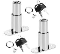 QWORK® Lot de 2 serrures à cylindre poussoir pour porte coulissante, 32 mm, avec ylindre Ø 19 mm, pour classeurs, tiroirs, argent