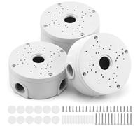 QWORK Lot de 3 boîtes de jonction universelles pour caméra de sécurité 12 cm - Support de montage rond - Boîtier électrique étanche à la pluie pour caméra dôme IP - Boîtier de base de câble mural ou