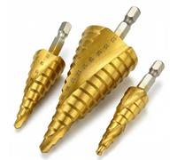 QWORK® lot de 3 forets étagés, foret étagé rainuré en spirale, 4 mm à 12/20/32 mm, revêtement en titane hss, pour bois, plastique, tôle fine