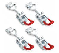 QWORK® Lot de 4 Fermetures à Levier M8, Force de Retenue 300kg - Loquet à Bascule Réglable et Verrouillable pour Caisses, Remorques et Coffres - Serrage Rapide en Acier Galvanisé avec Crochets