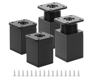 QWORK® Lot de 4 Pied de Meuble Réglable en Aluminium, 40x40x60mm, Réglage de 10 mm -Pieds avec Plaque de Fixation et Vis Incluses