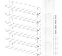 QWORK® Lot de 6 Support Vinyle Mural en Acrylique Transparent, Étagère Murale Flottantes pour Vinyle, Panneaux, Photos, Livres (38 x 5 x 4.5 cm)