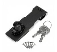 QWORK® Moraillon de Verrouillage, Cadenas Moraillon avec Clés et Vis pour porte, hangar, porte de garage, 4" / 10cm, Noir, 1 pièces