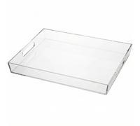 QWORK® Plateau de Service Transparent, Plateau en Acrylique avec poignées, Protection Contre Les Rayures, idéal pour Le Petit-déjeuner, Le café et Les Desserts, 30 x 40 cm