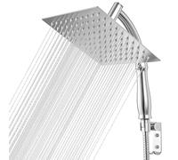 QWORK® Pommeau de Douche Effet Pluie Carré, 304 Acier Inoxydable Tete de Douche avec Support Mural, pour Salle de Bain & Spa