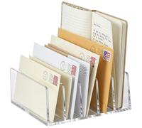 QWORK® Porte-lettres acrylique à 5 compartiments, porte-lettres 12,2x12,2x5,3 cm, pour lettres, courrier et carnets de notes