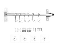 QWORK® Porte ustensiles cuisine mural, support ustensiles cuisine en acier inoxydable 40 cm avec 6 crochets mobiles, installation autocollante et par vis, pour cuisine, dressing et salle de bain