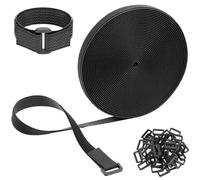 QWORK® Sangles de Câble Réglables 10m x 2cm avec 10 Boucles Noires, Attaches Réutilisables à Crochet et Boucle, Facile à Couper