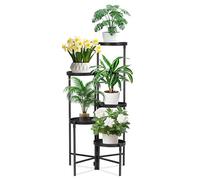 QWORK® Support de plantes en métal à 5 niveaux, étagère pour plantes d'intérieur et d'extérieur, support de fleurs à plusieurs niveaux, noir