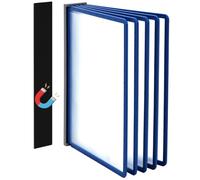 QWORK® Système de Porte Document Mural Magnétique - 5 Panneaux A4 en Bleu - Comprenant une plaque magnétique et des vis pour une installation facile