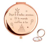 QWZify Cadeau 17 Ans Anniversaire Fille, Miroir de Poche Cadeau Anniversaire Femme Shell Compact Mirror Pratique Couleur Or Rose Original Miroir Compact Double Réflexion Mirror de Maquillage, Déesse