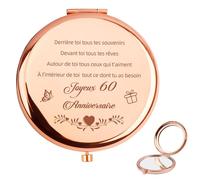 QWZify Cadeau 60 Ans Anniversaire Femme, Miroir de Poche pour Mamie Cadeau Anniversaire Femme Shell Compact Mirror Pratique Couleur Or Rose Original Miroir Double Réflexion Mirror de Maquillage