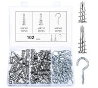 qxayxa 102 pièces chevilles métal corps creux M4 + crochets à vis, placo | 51 chevilles M4 + 51 crochets; auto-perceuses pour plaques de plâtre; pose rapide, forte tenue; démontables et réutilisables.