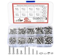 qxayxa 324 pièces kit vis/boulons/écrous/rondelles inox M3-M4 | vis hexagonales + tête cylindrique bombée, avec écrous et rondelles; idéal meubles, étagères, bricolage.